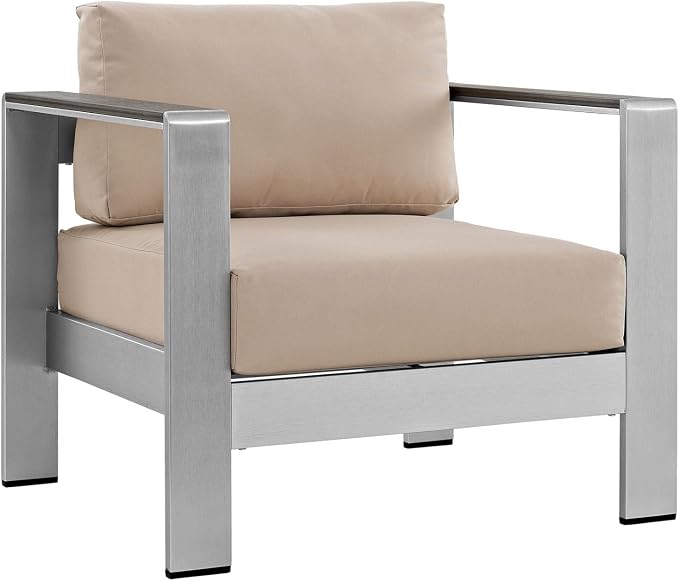 Modway Shore 3-Piece Aluminum Outdoor Patio Furniture Set in Silver Beige