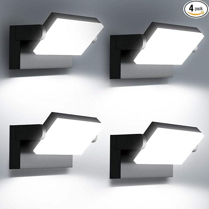 60W LED Outdoor Wall Lights 360° Rotatable LED Flood Lights Modern Commercial Security 5000K IP65 Waterporof Wall Mounted Light for Garage Yard Porch 4 Pack