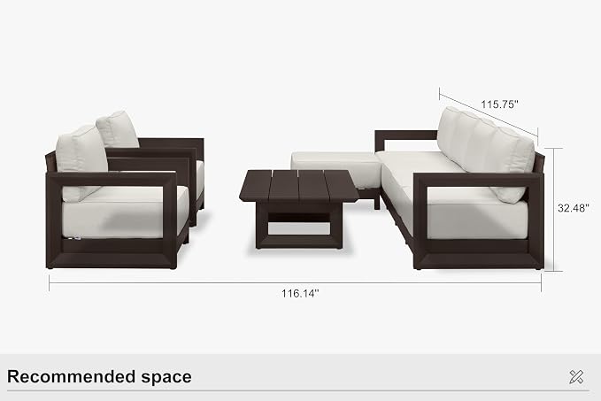 PURPLE LEAF Patio Furniture Set Open-End Outdoor Couch with 9.6" Thick Cushion and Soft Pillows 8 Piece Outdoor Sectional Sofas with Table Modern Patio Conversation Sets for Yard Porch Deck, Bronze
