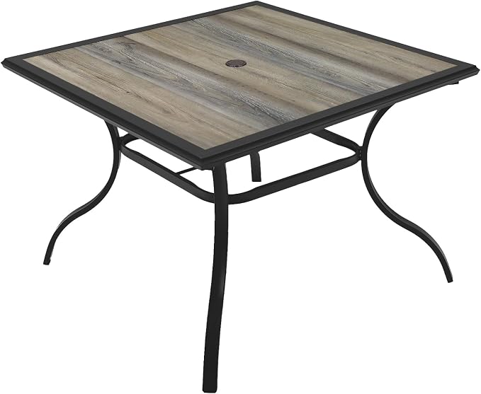 37" Square Outdoor Patio Dining Table with PVC Table Top, Black Metal Frame