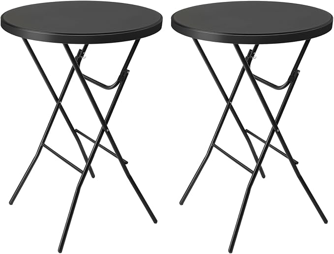Bonnlo 32" Cocktail Table High Top Table, Folding Round Table Bar Height, HDPE Matrial with Gray Metal Finish for Outdoor Party, Backyard, Dining Room, Wedding Event,Black- 2PCS