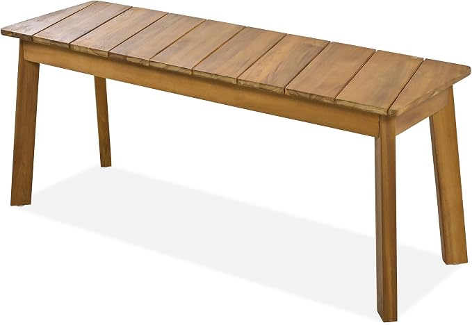 RUNNA 3 Pieces Acacia Wood Table Bench Dining Set for Outdoor & Indoor Furniture with 2 Benches, Picnic Beer Table for Patio, Porch, Garden, Poolside