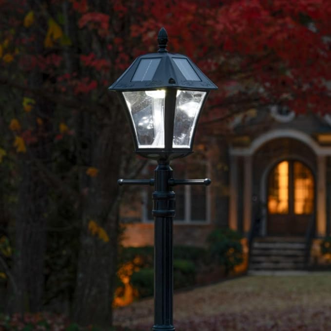 Gama Sonic Black Outdoor Solar Baytown II EZ Anchor Lamp Post, Bright White LED with EZ Anchor
