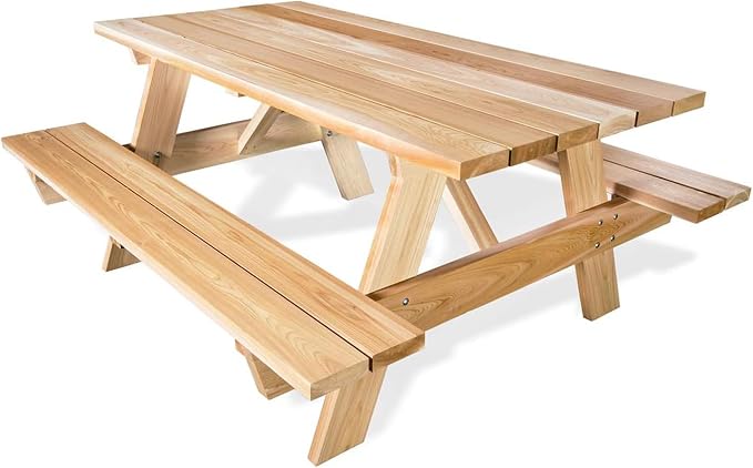 All Things Cedar 6-Ft Outdoor Picnic Table, Handcrafted Wooden Patio Bench Set, Rustic Cedar