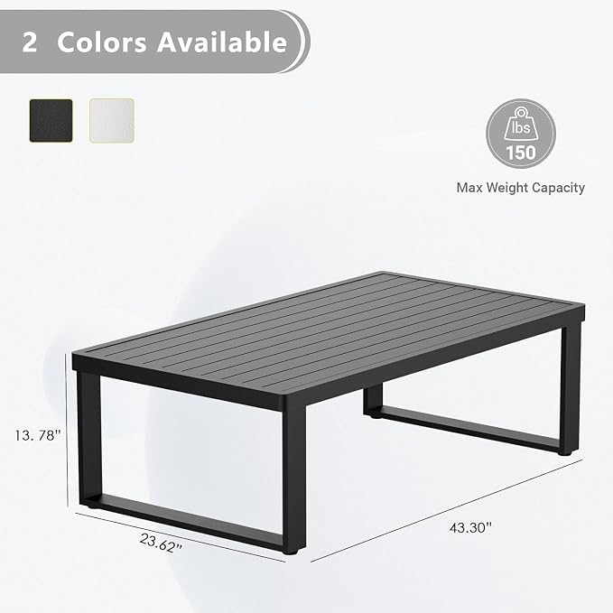 Aluminum Outdoor Patio Coffee Table for Deck and Poolside(Black, All-Aluminum)