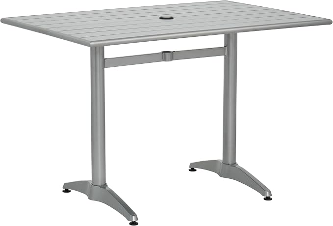 CenPro Commercial Aluminum 48" x 32" Silver Standard Height Outdoor Table with Umbrella Hole for Restaurants, Bars, Wineries, Patios, Residential (#32Q-150)