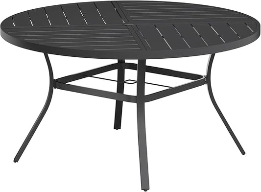 VICLLAX Round Patio Table with Adjustable Umbrella Hole for 6, All Weather 50" Metal Outdoor Dining Table for Lawn Garden, Black