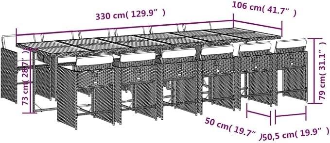 13-Piece Patio Dining Set with Cushions Beige Poly Rattan Outdoor Furniture for Garden Backyard Balcony Porch