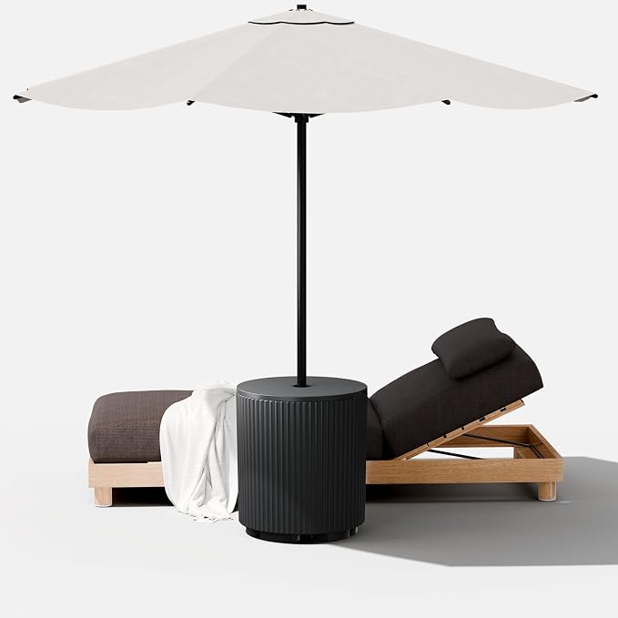 Outdoor Umbrella Stand, Free-Standing Umbrella Side Tables, Patio Umbrella Water Fill Base, Fluted Outdoor Side Table Umbrella Stand, Black