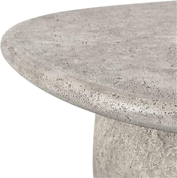 Pemberly Row 42-Inch Round Outdoor Coffee Table, Light Gray Concrete Stone, Plinth-Style Base, Smooth Finish, Durable Modern Industrial Design for Patio or Backyard Spaces