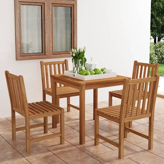 5 Piece Garden Dining Set 31.5 x 31.5 Inch Solid Teak Wood Outdoor Patio Furniture Table with 4 Chairs for Backyard Deck Balcony Poolside Use Weather Resistant Waterproof