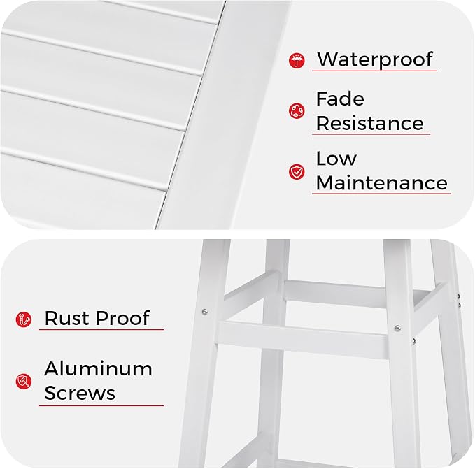 Costaelm Outdoor Bar Table, 37" Counter Height Square Patio Cocktail Bar Table with Umbrella Hole, Patio Bistro Dining Pub Table for Front Porch Deck Backyard Garden, White