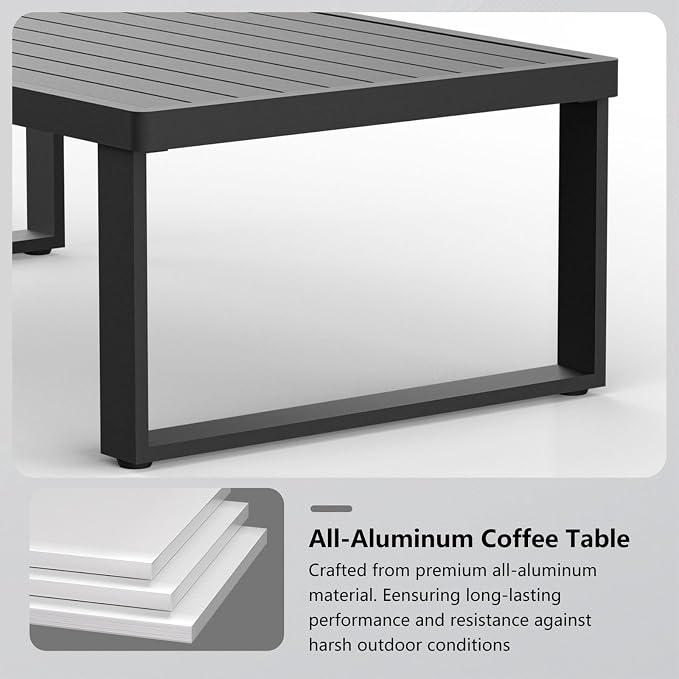 Aluminum Outdoor Patio Coffee Table for Deck, and Poolside (Black, All-Aluminum)