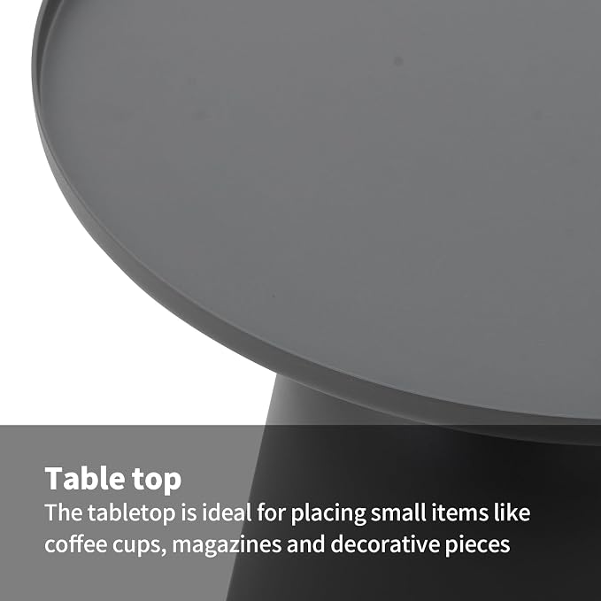 Outdoor Round Coffee Table Patio Boho Side Table Weather-Resistant Aluminum Side Tables Circle End Table for Balcony, Lawn, Garden, Living Room, Bedroom, Grey