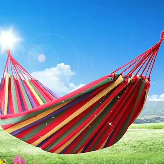 Kichvoe Double Thickened Canvas Hammock Swing for Outdoor Camping, 280x150cm Red Hanging Sleeping Bed with Two Rope Straps and Carry Bag, Suitable for Garden and Patio Relaxation