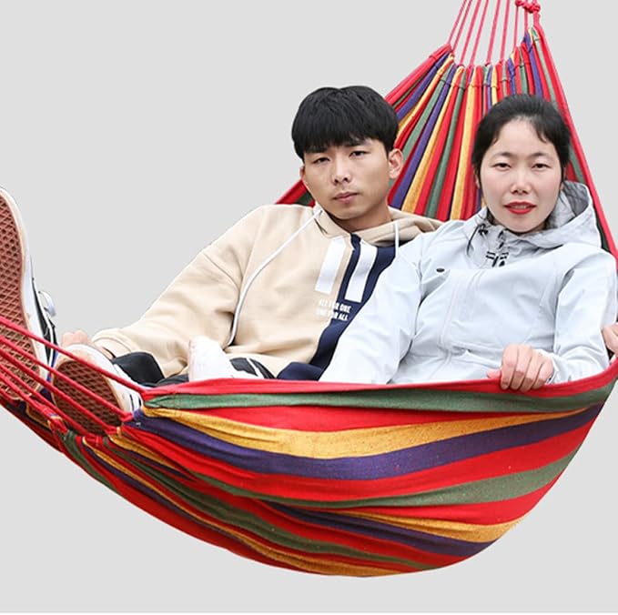 Generic Outdoor Canvas Swing Hammock 200x80cm Rainbow Color Thickened Fabric Hanging Chair for Camping Garden Patio Backyard