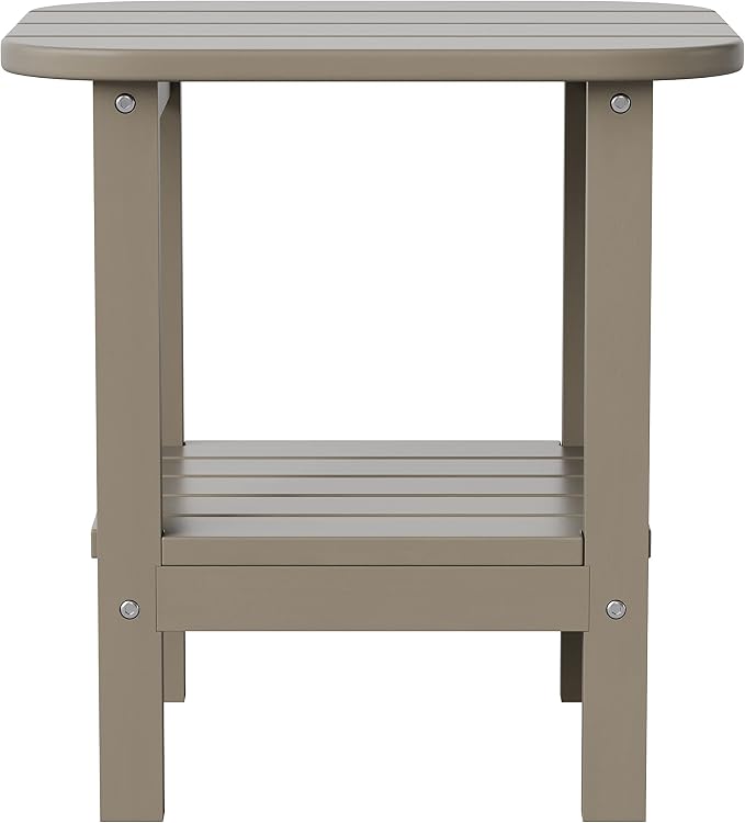 Flash Furniture Newport 2-Tier Adirondack Side Table - Recycled HDPE All-Weather Materials - Indoor/Outdoor - Brown