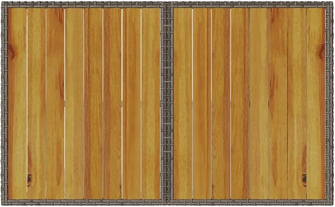 Modern Outdoor Dining Table with Grey PE Rattan Top and Solid Acacia Wood Frame on Powder Coated Steel Base for Patio Garden, 43.3 Inch Long 26.8 Inch Wide