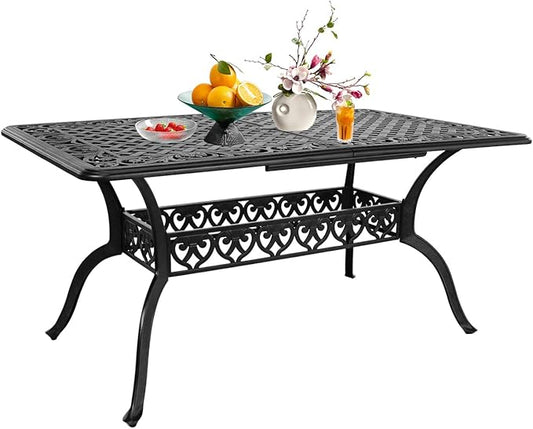 59" Cast Aluminum Outdoor Dining Table,Dining Conversation Side Table, Patio Bistro Table with 2.56" Umbrella Hole for Backyard, Garden, Patio, Porch
