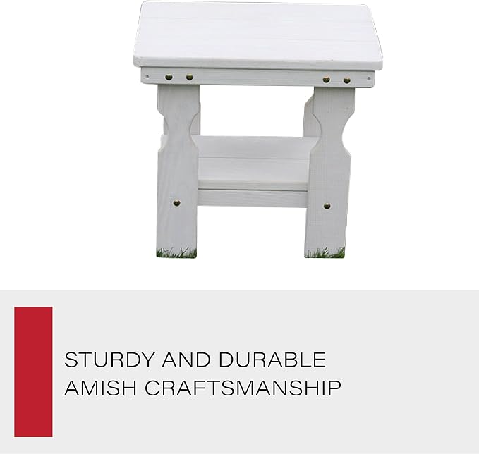 Amish Casual Heavy Duty Outdoor Wood End Table in Semi-Solid White Stain - Quality Crafted in The USA from Treated Pine by Amish Artisans