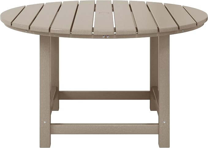 WestinTrends Malibu Kids Outdoor Patio Furniture HDPE 38" Wide Round Dining Table, Weathered Wood