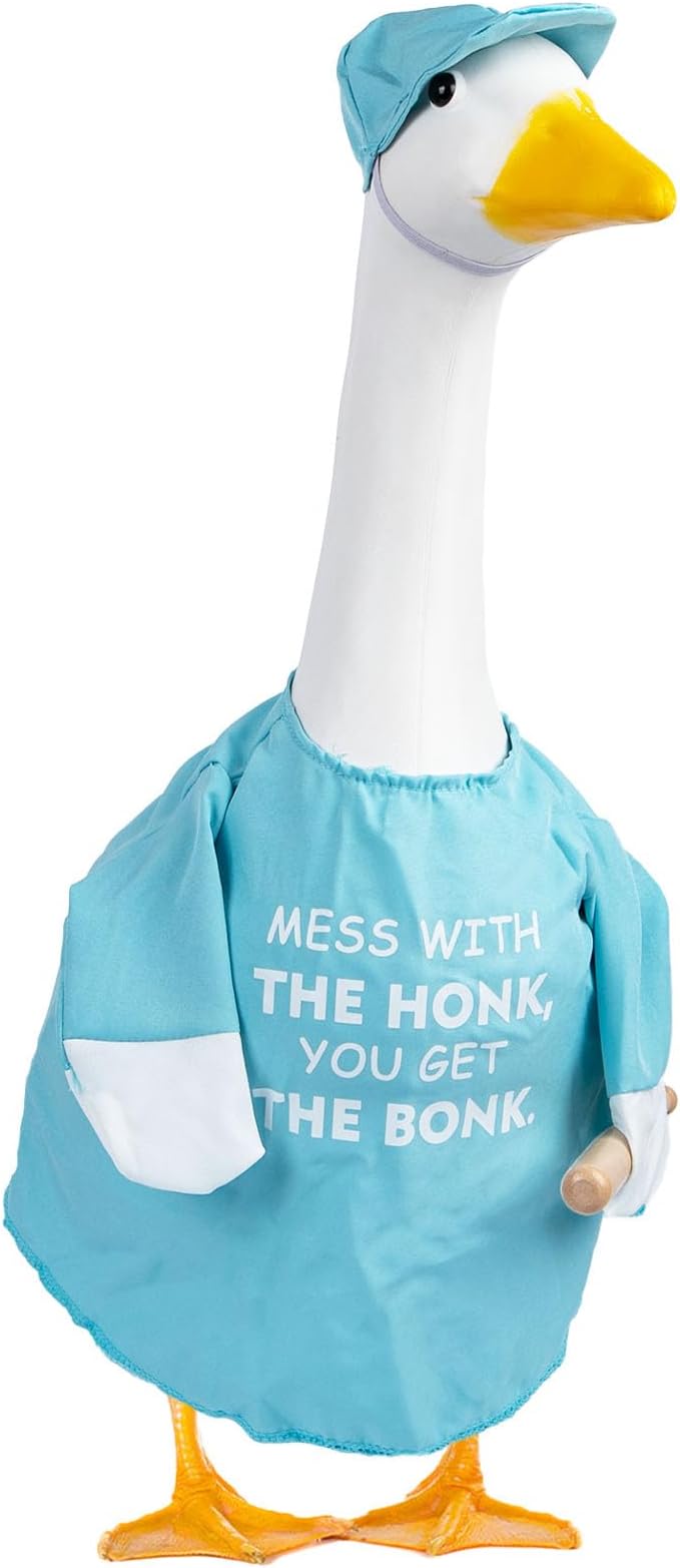 CAMDUCK Funny Porch Goose Outfit for 23 Inch Goose Statue, Mess with The Honk You Get The Bonk Goose Clothes, Decorative Lawn Geese Costume Clothing for Outdoor Decor (Light Blue)