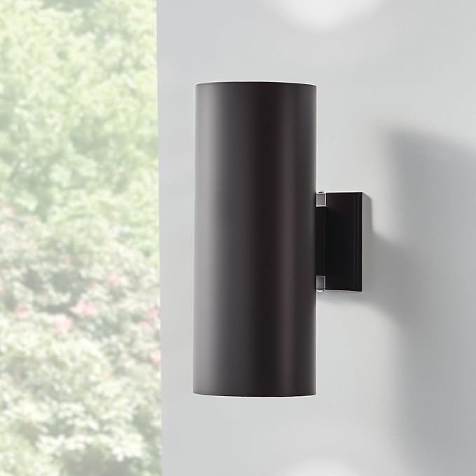 Kichler Cylinders 15" 2-Light Outdoor Cylinder Wall Sconce in Architectural Bronze, (15" H x 5.75 W), 9246AZ