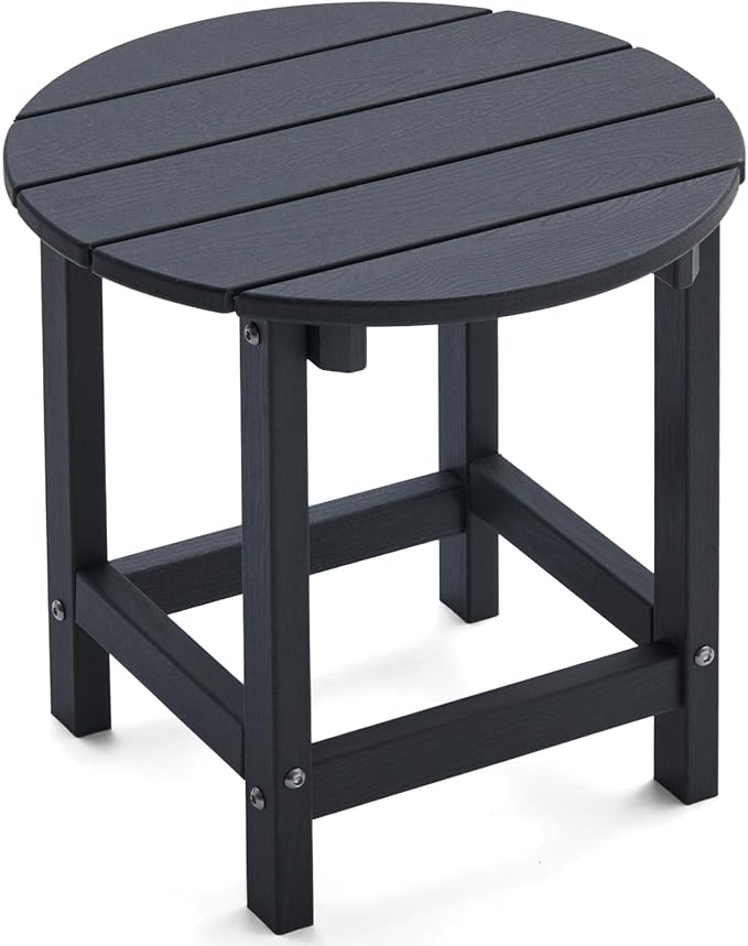 Outdoor Side Table, Adirondack Round 17" Patio Table, Easy Maintenance & Weather Resistant, HDPE End Table for Backyard, Pool, Patio, Porch, Black
