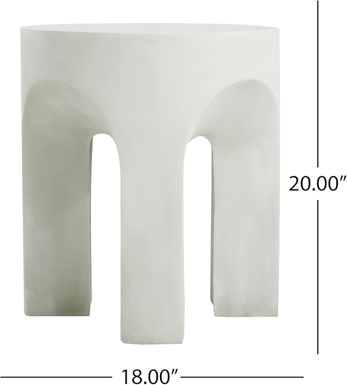 Outdoor Side Table 18" U-Shape Shape Concrete Side Table, Patio Tables for Outside Decorative Garden Stools, No Assembly Accent Table for Patio Porch Living Room, White