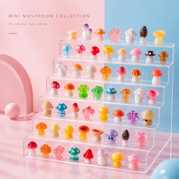 72pcs Mini Mushrooms, Tiny Resin Mushroom Figurines Small Little Resin in Bulk for Miniature Landscape Aquarium Potted Fairy Garden Home Decor Accessories Party Favors Gifts
