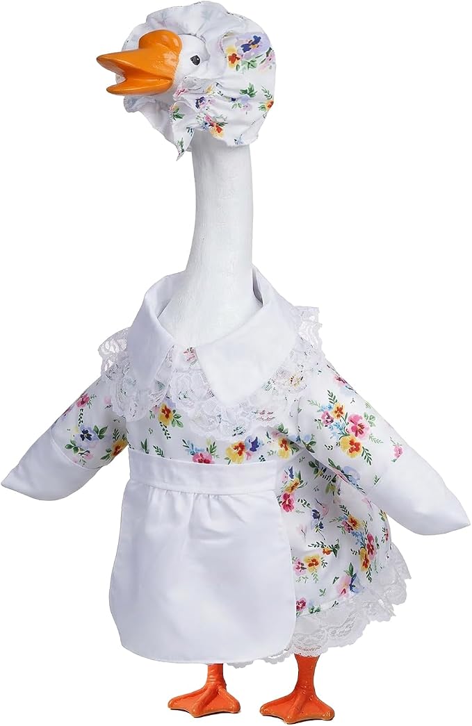 Spring Porch Goose Outfit Flower Porch Goose Clothes for 23 Inch Lawn Cement or Plastic Geese Statue Geese Skirt Costume with Hat Dress for Spring Outdoor Patio Yard Garden Holiday Decoration