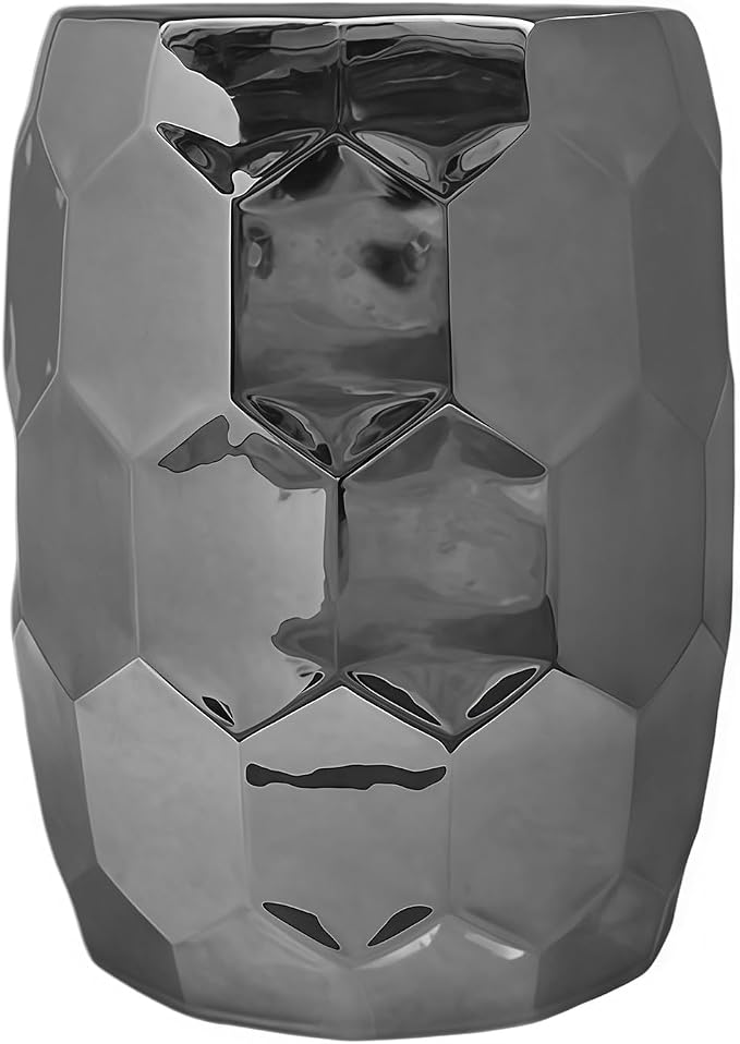Decorative Ceramic Garden Stool, Hand-Crafted Outdoor Side Table, Shoe Changing Drum Stool for Patio, Living Room Accent Furniture(Silver)