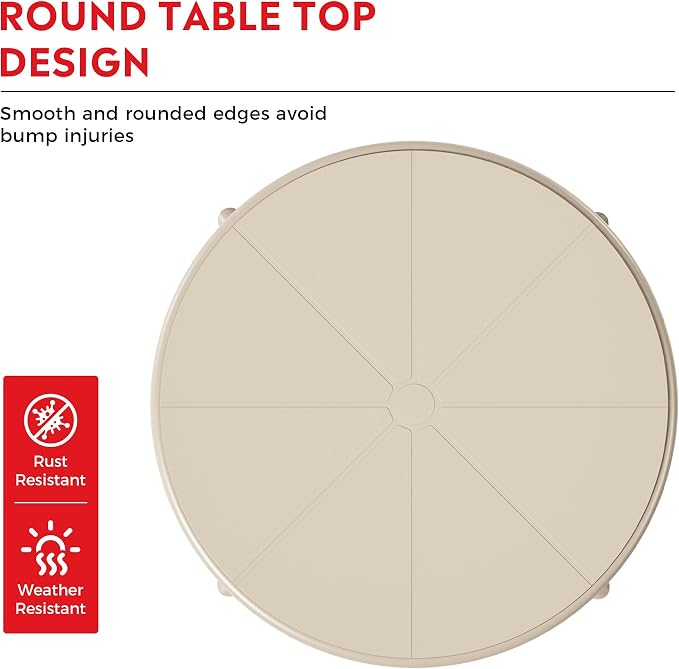 Costaelm Patio Table for 4-Person, Outdoor Patio PP Round Dining Table, All-Weather Bistro Dining Table for Backyard Deck Porch Poolside, Sand
