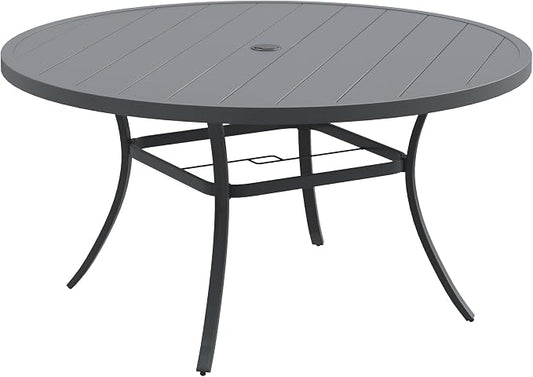 DIFY Patio Round Dining Table, 53" All Weather Round Outdoor Table with 1.57" Umbrella Hole for 8 Person, Perfect for Yard, Balcony and Lawn, Grey