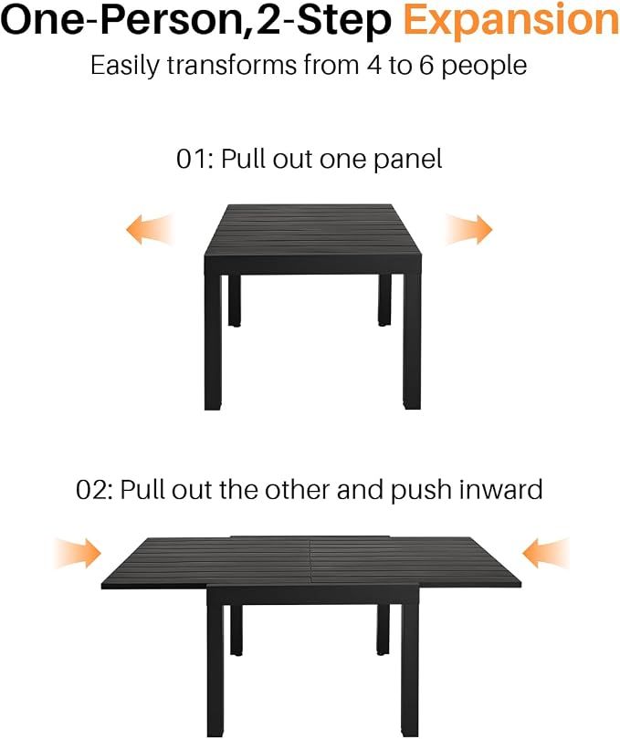 Patio Aluminum Extendable Dining Table, Rust-Free Expandable Outdoor Dining Table for 4-6 Person, 32"-65" Expandable Patio Table Rectangle Patio Dining Table Porch, Deck, Garden, Black