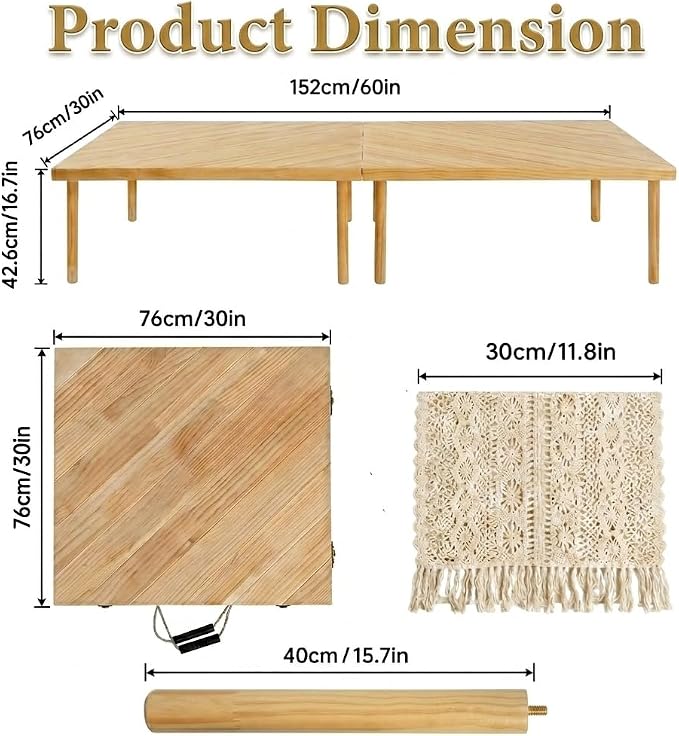 Folding Wood Picnic Table, Natural Pine, Portable with Carry Handle, Outdoor Dining