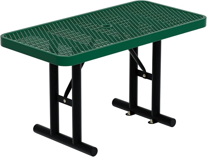 4FT Picnic Tables for Outdoors, Green Rectangular Heavy Duty Commercial Picnic Table with Umbrella Hole,Weather-Resistant Camping Table Dining Table for Backyard, Patio, Garden, Shops, Parks