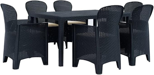 7 Piece Patio Dining Set & Outdoor Dining Set Anthracite Plastic Patio Table and Chairs Balcony Furniture for Lawn Backyard Front Porch 59.1 x 35.4 x 28.3 in