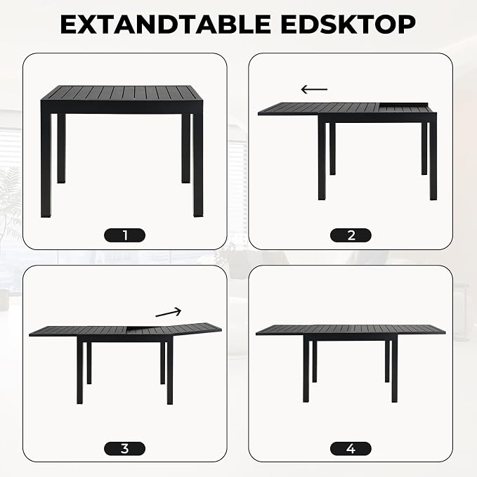 Grand patio 9-Piece Outdoor Dining Set, 8 Leather-Look Wicker Swivel Patio Chairs & 1 Extendable Rectangular Dining Table, Black