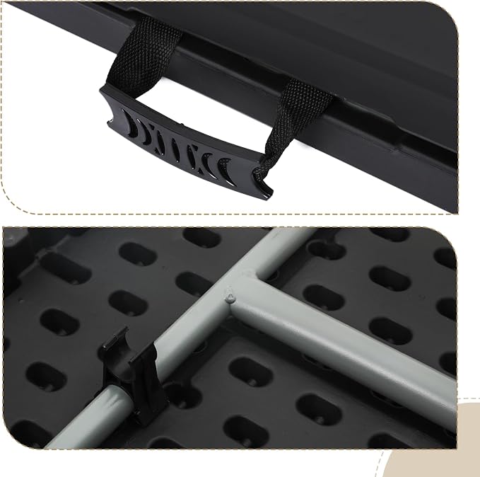 Athena Collection 8ft Folding Table, Lightweight Portable Desk with Handle, Square Foldable Plastic Table for Card Games, Collapsible Dining, Indoor Outdoor Camping Picnic & Party Use, Black