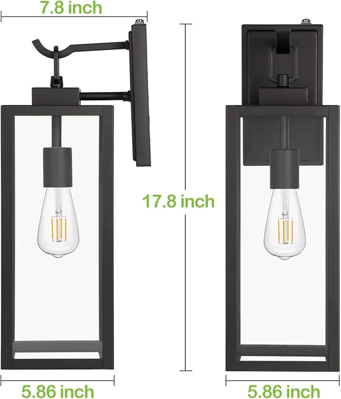 hykolity Large Dusk to Dawn Outdoor Lighting, 18 Inch Outdoor Wall Lights | Waterproof Outdoor Wall Lanterns, Black Exterior Wall Sconce Fixture, Outdoor Lights for House Patio Porch Garage, 2 Pack