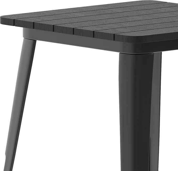 Flash Furniture Declan Commercial Outdoor Dining Table, All Weather Poly Resin Top with Steel Base, 23.75" Square, Black/Black