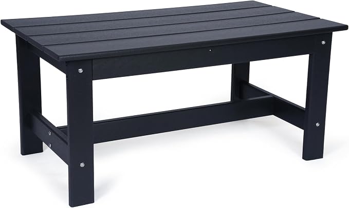 HDPE Outdoor Coffee Table, Rectangle Patio Coffee Table, All-Weather Side Table for Balcony, Poolside, Deck, Garden, Black, 37.7''L x 20.8''D x 17.7''H