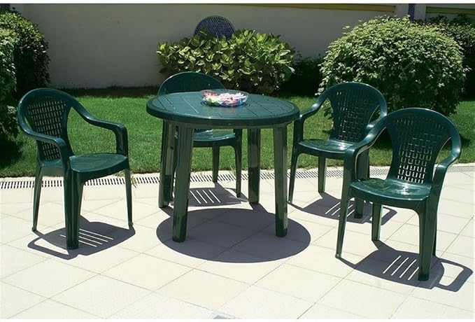 Belde Compamia Ronda 35.5" Round Resin Patio Dining Table in Green, Commercial Grade