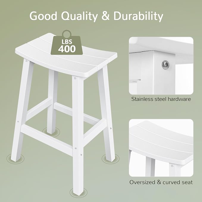 Stoog Weatherproof Bar Stools Set of 4, 28" Patio Barstools, Easy to Clean and Maintain, All-Weather HIPS Furniture for Bar, Kitchen Counter, Deck & Patio, White