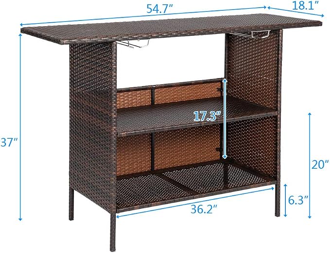 Bar Patio Rattan Counter Table, Outdoor Bar Table,Patio Bar Height Counter Table,Console Table for Hot Tub, Balcony, Yard,Outdoor Patio Wicker Bar Counter Table Backyard Furniture 140 x 47 x 92CM