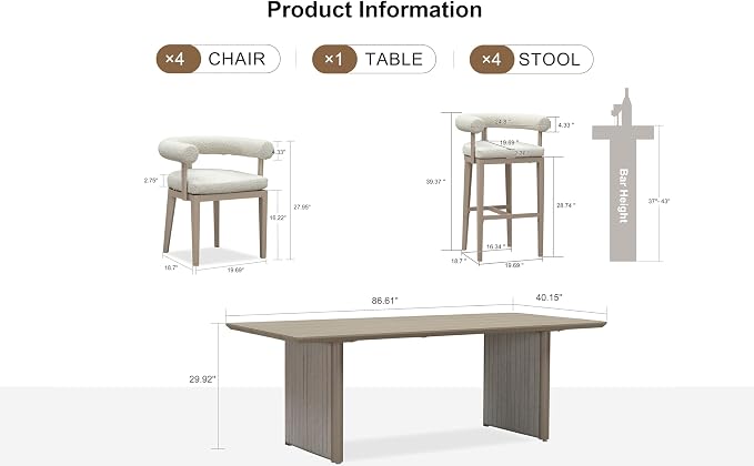 PURPLE LEAF 5 Pieces Patio Dining Set with Tall Bar Stools, Seamless Table | Wraparound Backrests, Textured Olefin Fabric, Cushioned Armrest, Aluminum, Hand-Braided Rope Table Base, Earth-Tone Palette