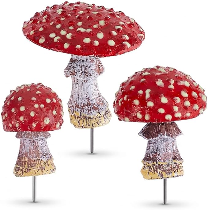 3PCS Glow in The Dark Mushroom Miniature Resin Mushroom Decor for Fairy Garden Mini Mushroom Statue for Outdoor Garden Bonsai Terrarium Decorations