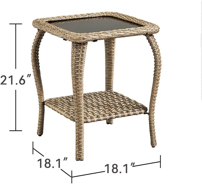 Patio Tables Wicker Side Table, Outdoor End Table with Storage Shelf, Patio Furniture Side Table for Sofa, Swivel Chairs, Garden, Balcony - Yellow