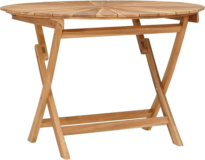 vidaXL Folding Garden Table Beige Ø 110 x 75 cm Solid Teak Wood, Round Folding Table, Modern Design, Outdoor Dining, Space-Saving Furniture, Teak Wood, Collapsible Garden